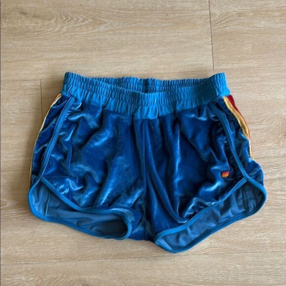Aviator Nation Blue Five Stripe Velvet velour Dolphin Shorts Large - Picture 3 of 10